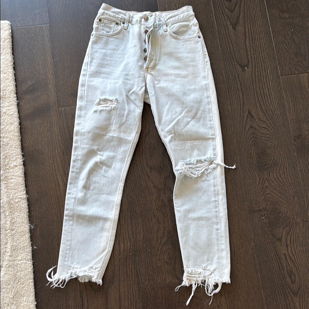 Agolde White Ankle Cropped Jeans Distressed